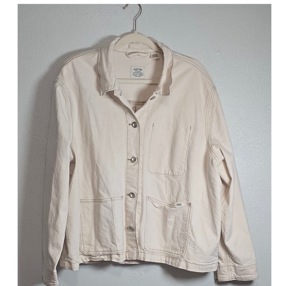 Signature by Levi Strauss Cream Utility Chore Jacket Womens 3XL Neutral Denim